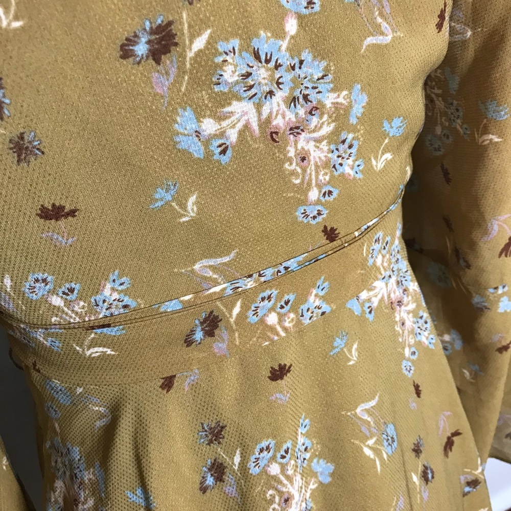 Free People Floral Mustard Bell Sleeve Hippy Dress - Picture 7 of 8